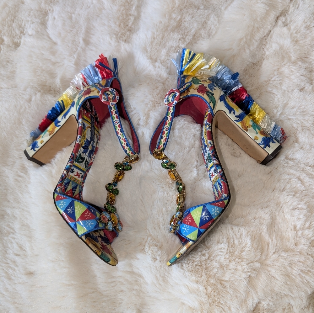 Dolce And Gabbana Colorful Women's Heels with Fringe Detail